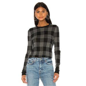 THEORY Buffalo Check Crewneck Sweater In Charcoal Multi